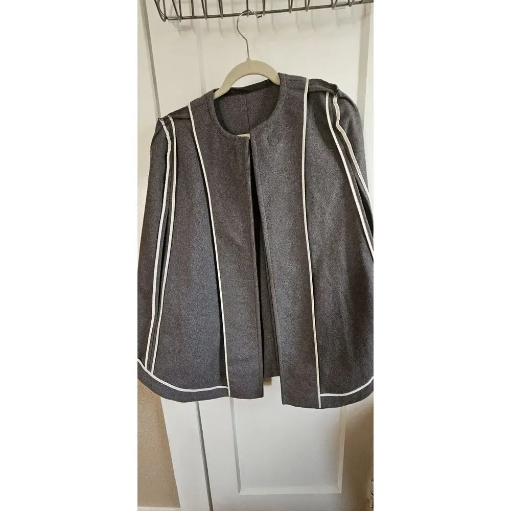 BANANA REPUBLIC Italian Fabric‎ wool blend faux leather trim CAPE gray XS/S - Picture 7 of 14